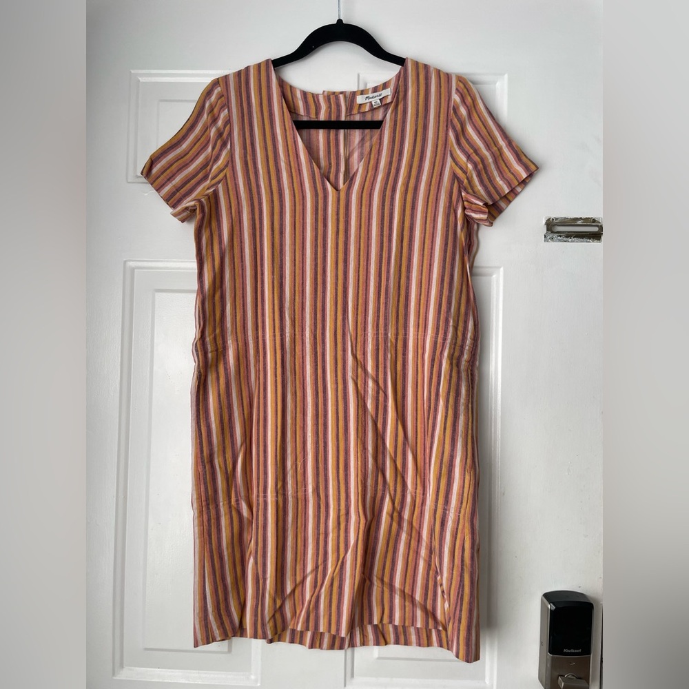 Madewell Striped Linen Dress in Pink and Orange